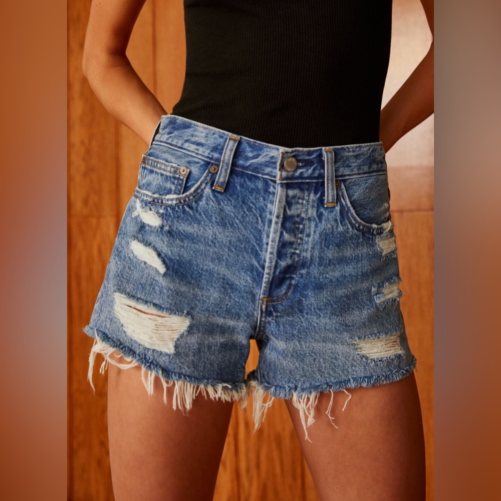 Denim Forum Ex-Boyfriend Jean Shorts, Size 26, Colour Picture This Bleu